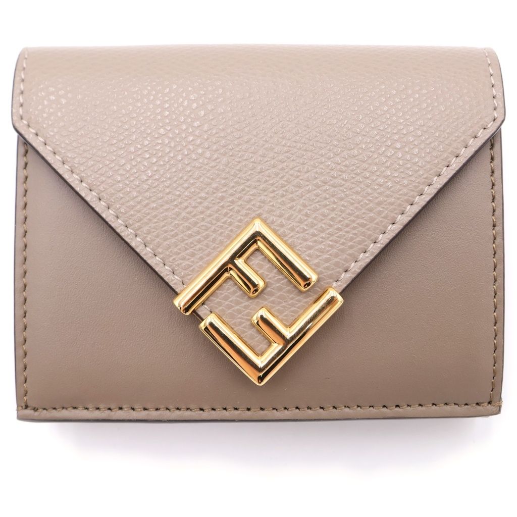 Fendi Diamond Trifold Wallet Gray Leather
