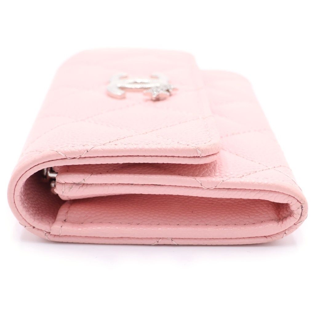 Chanel Quilted Star Coco Trifold Wallet Card Case Compact Pink Caviar Leather — view 3