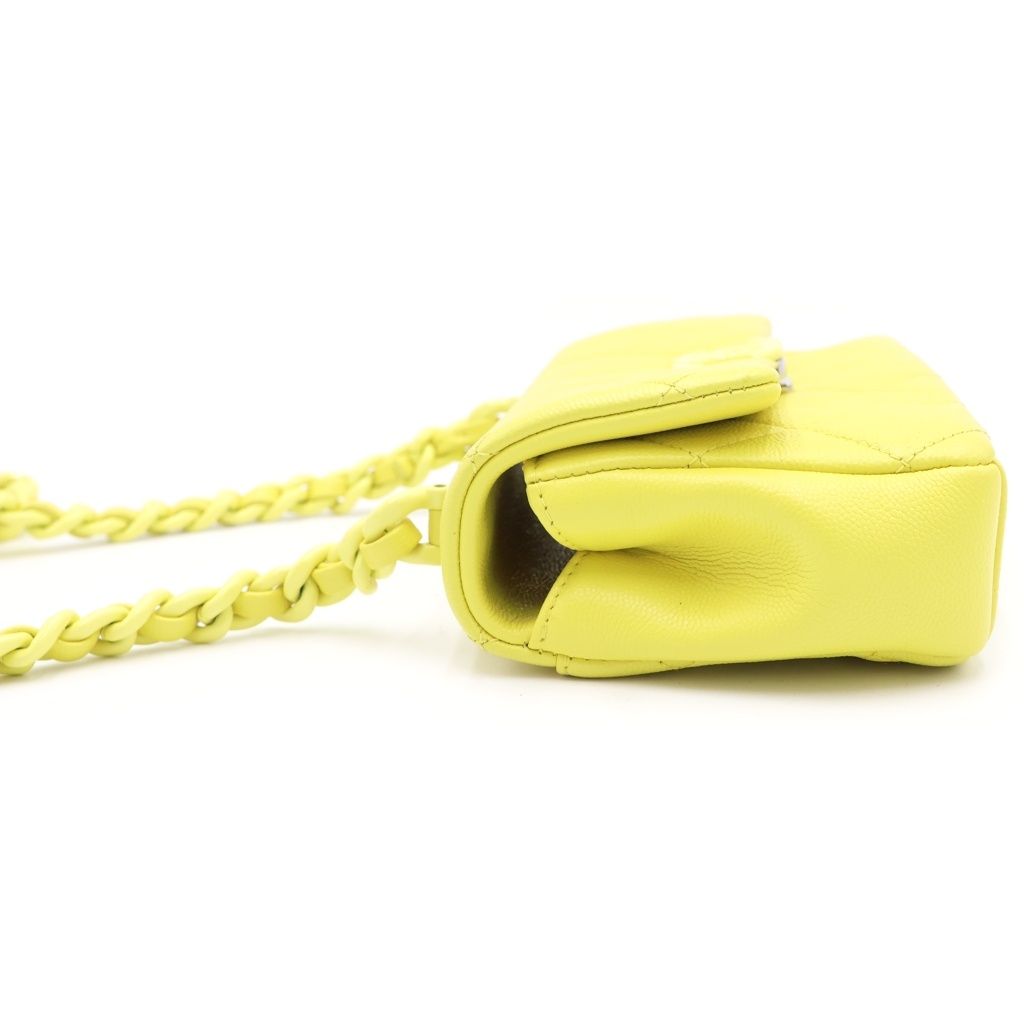 Chanel Quilted 20 S Flap S Chain Shoulder Bag Neon Yellow Caviar Leather — view 3