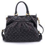 Louis Vuitton Monogram Denim Neo Cabby MM 2-Way Shoulder Bag Black Leather Gold