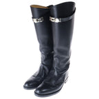 Hermes Kelly Buckle Leather Long Boots Shoes Black — view 2