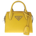 Prada Saffiano 2-Way Shoulder Bag Yellow Leather Silver