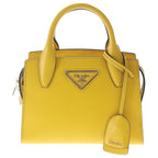 Prada Saffiano 2-Way Shoulder Bag Yellow Leather Silver