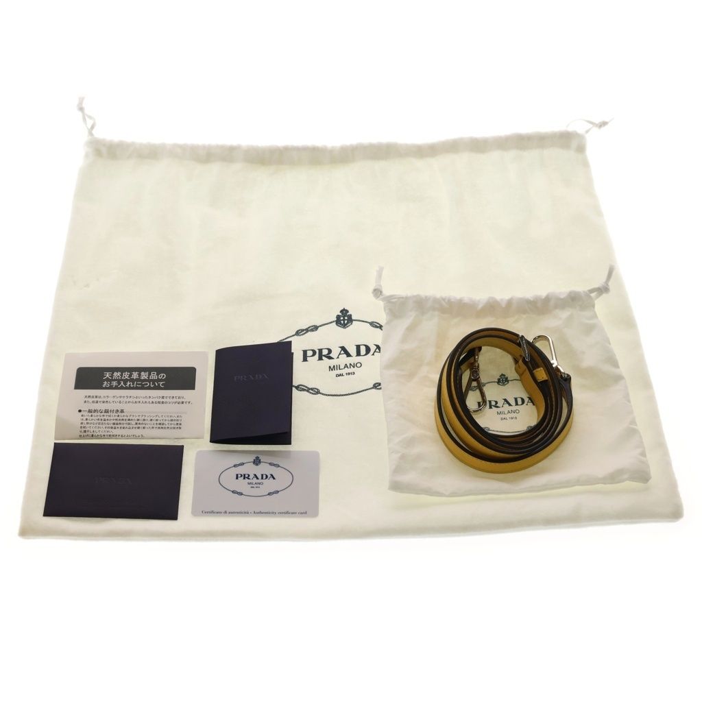 Prada Saffiano 2-Way Shoulder Bag Yellow Leather Silver — view 6