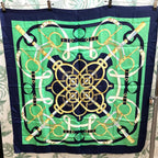 Hermes Large Scarf Shawl Navy Green Pellier Yellow Gold Spurs