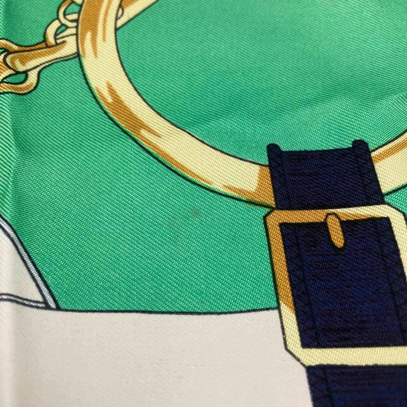 Hermes Large Scarf Shawl Navy Green Pellier Yellow Gold Spurs — view 3