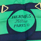 Hermes Large Scarf Shawl Navy Green Pellier Yellow Gold Spurs — view 8