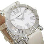 Tiffany & Co Atlas Stainless Steel Leather Silver Kuo Analog Display White Dial — view 3