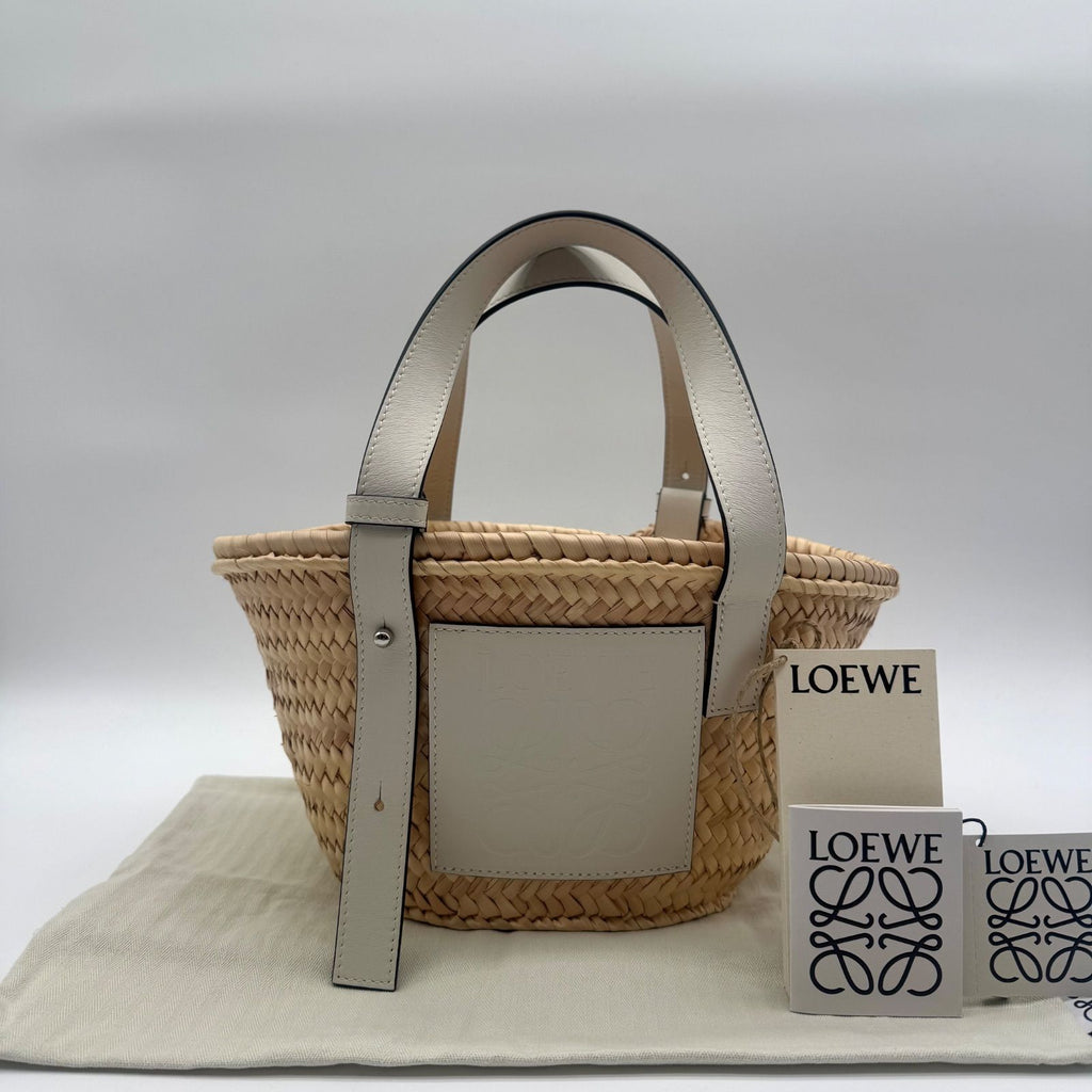 Loewe Handbag Basket Bag Small Raffia Leather White