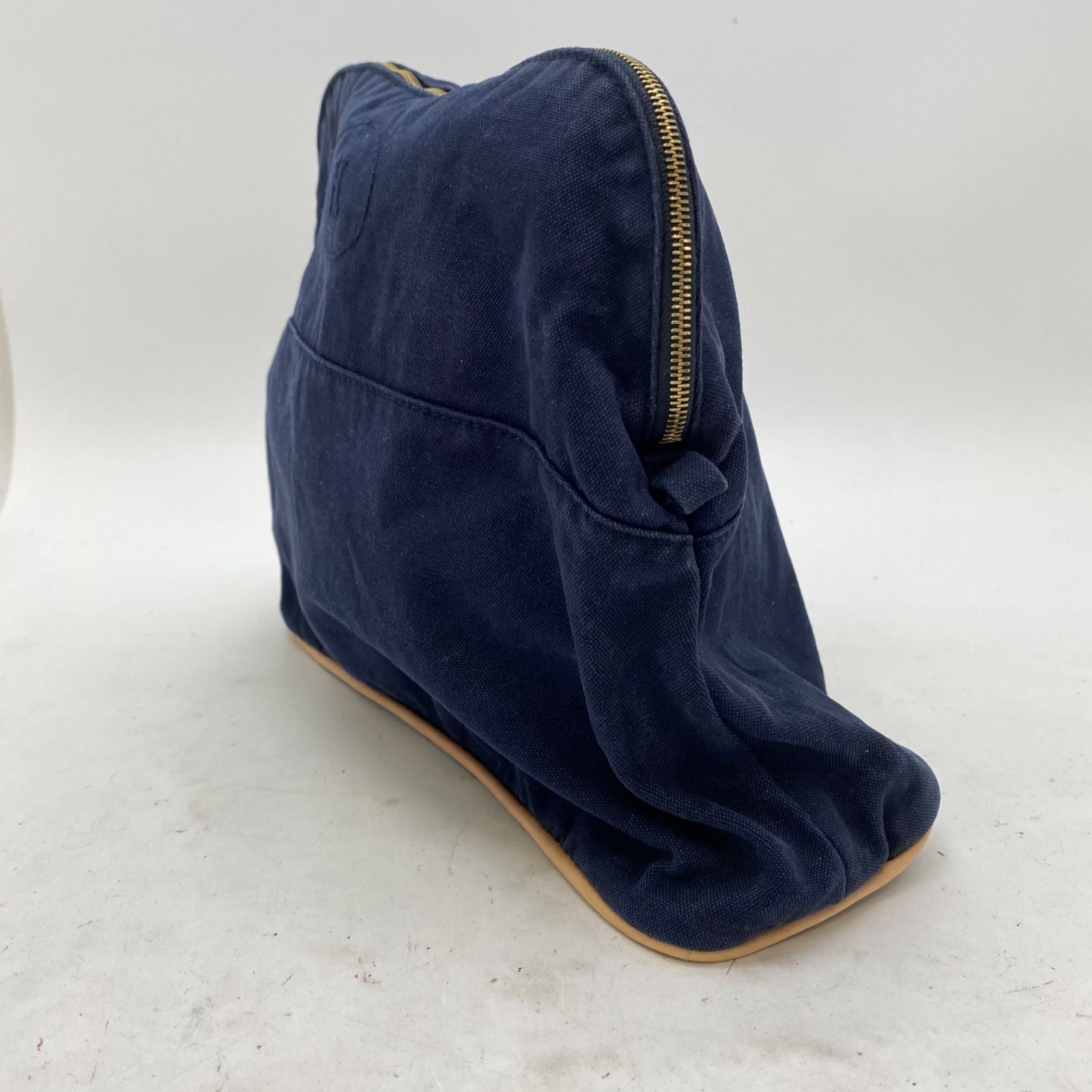 Hermes Tall Pouch Travel Cosmetic Makeup Handbag Navy — view 3