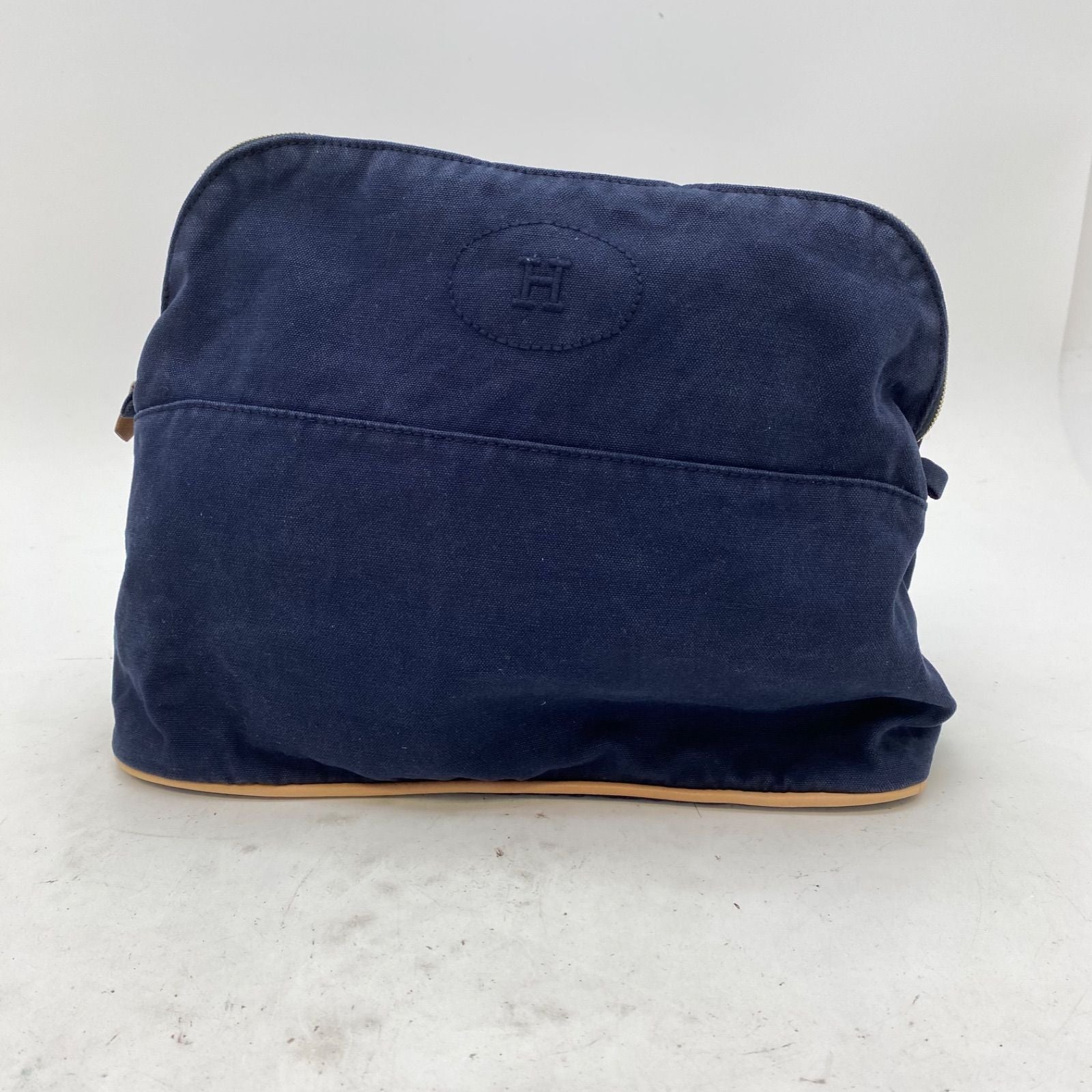 Hermes Tall Pouch Travel Cosmetic Makeup Handbag Navy