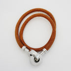 Hermes Bracelet Lancelot Metal Leather Silver Brown — view 3