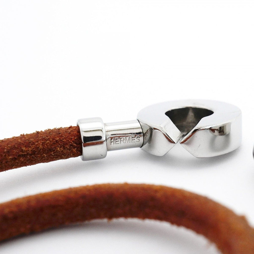 Hermes Bracelet Lancelot Metal Leather Silver Brown — view 5