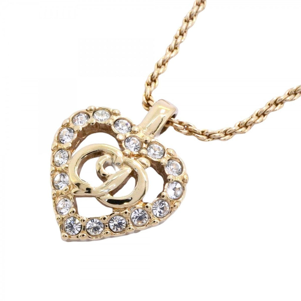 Dior Necklace CD Logo Heart Motif Gold Plated Rhinestone