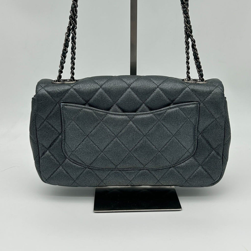 Chanel Quilted Chain Shoulder Bag Gray Silver — view 3