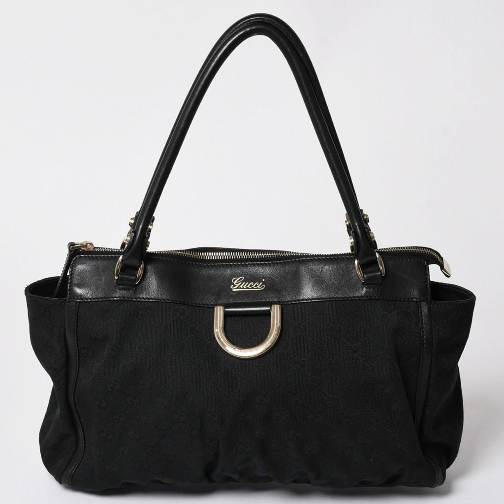 Gucci GG Canvas Tote Shoulder Bag Large Leather Black