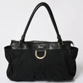 Gucci GG Canvas Tote Shoulder Bag Large Leather Black