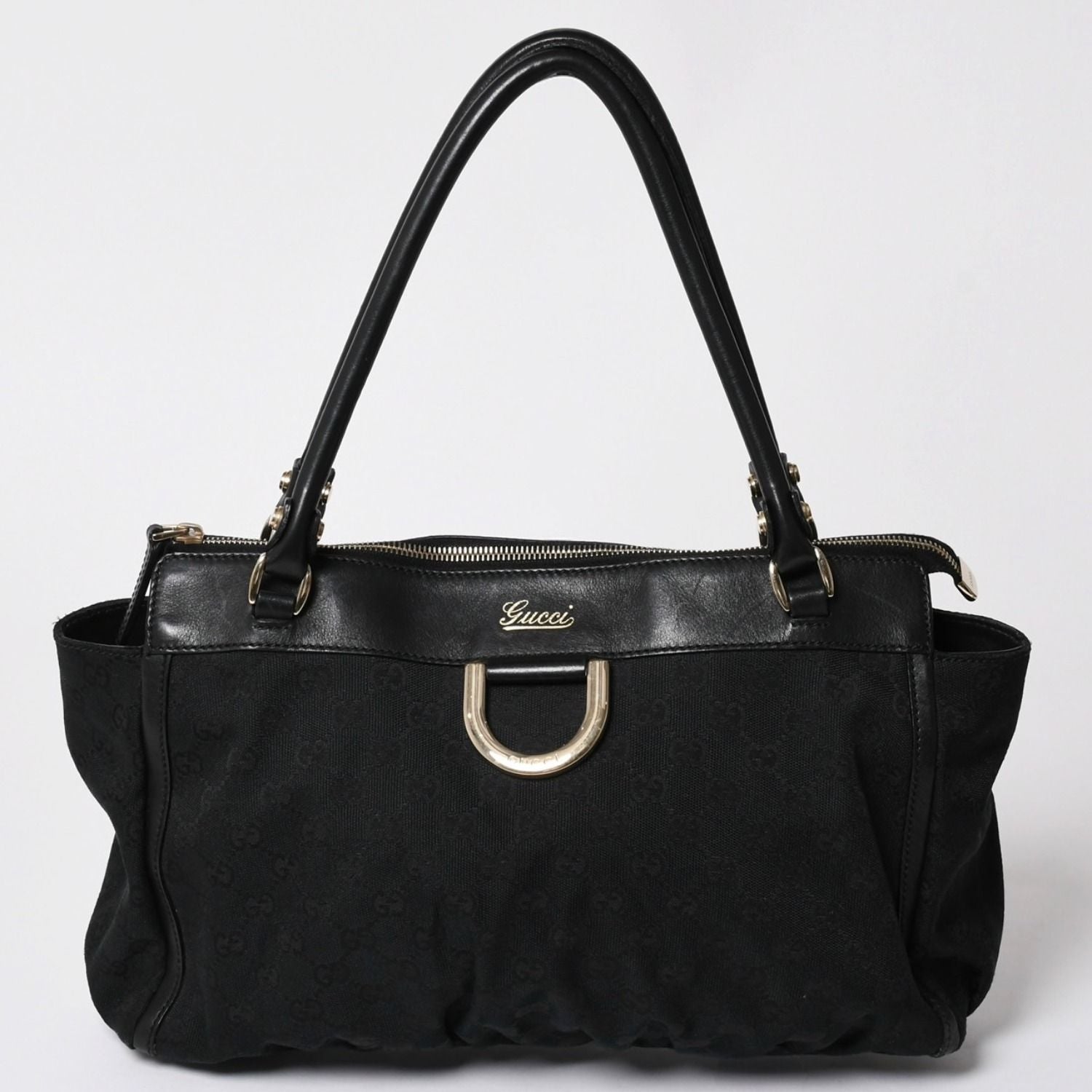 Gucci GG Canvas Tote Shoulder Bag Large Leather Black