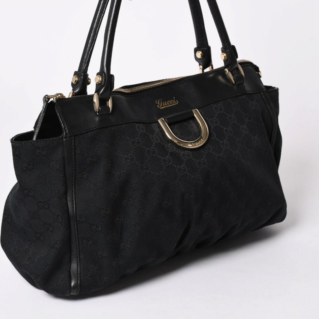 Gucci GG Canvas Tote Shoulder Bag Large Leather Black — view 3