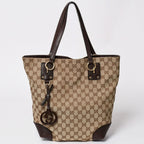 Gucci Beige Brown Gold GG Canvas Leather Tote Shoulder Bag