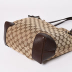 Gucci Beige Brown Gold GG Canvas Leather Tote Shoulder Bag — view 7