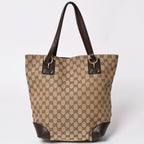 Gucci Beige Brown Gold GG Canvas Leather Tote Shoulder Bag — view 2