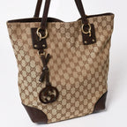 Gucci Beige Brown Gold GG Canvas Leather Tote Shoulder Bag — view 3