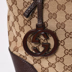 Gucci Beige Brown Gold GG Canvas Leather Tote Shoulder Bag — view 5
