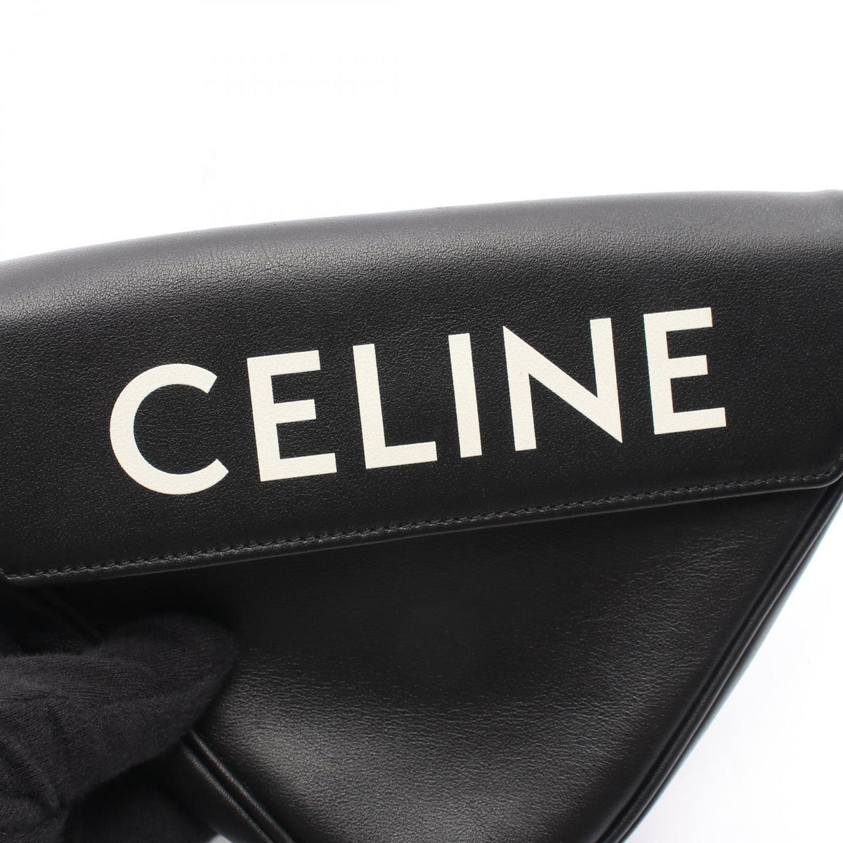 Celine Shoulder Bag Triangle Black Leather Logo — view 4