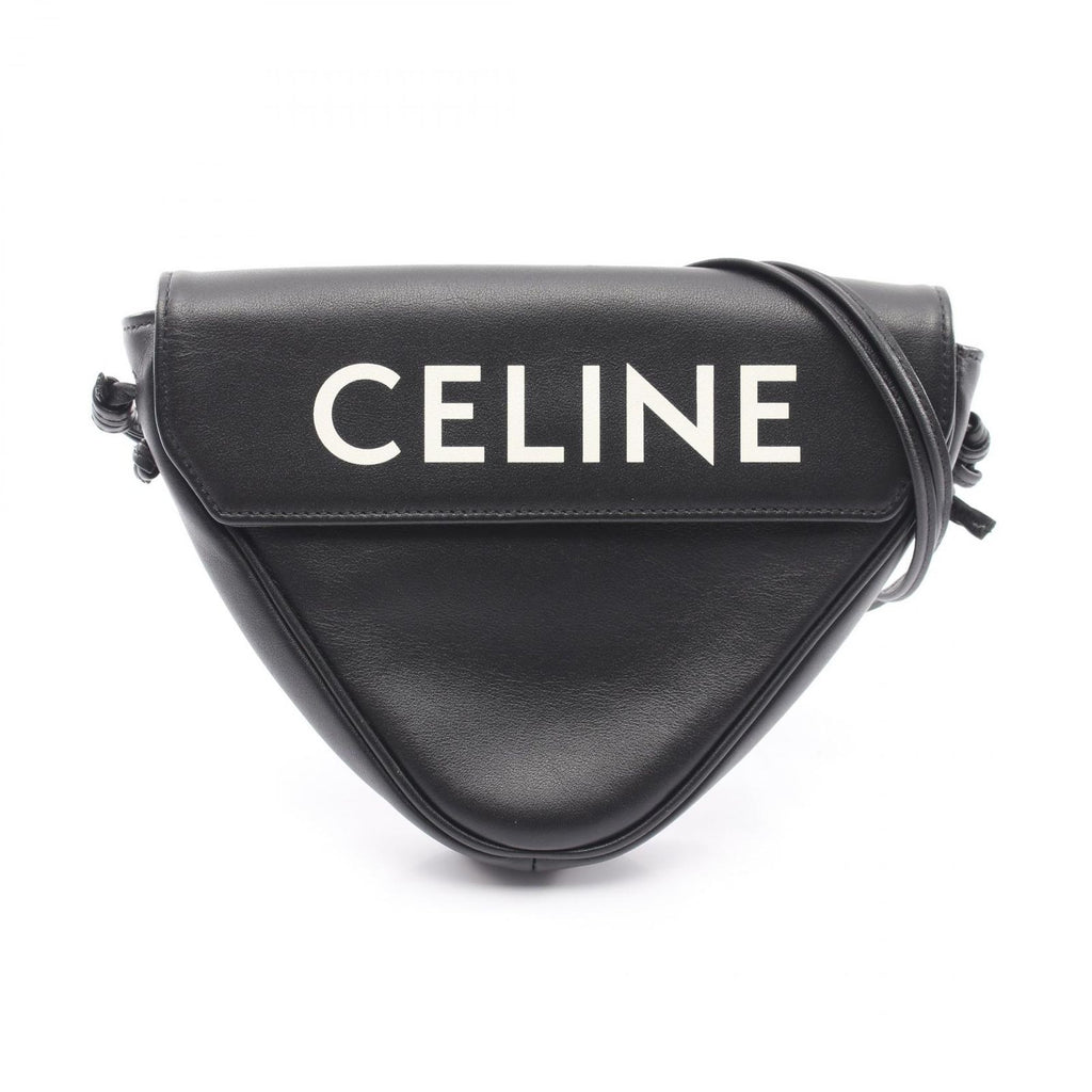 Celine Shoulder Bag Triangle Black Leather Logo
