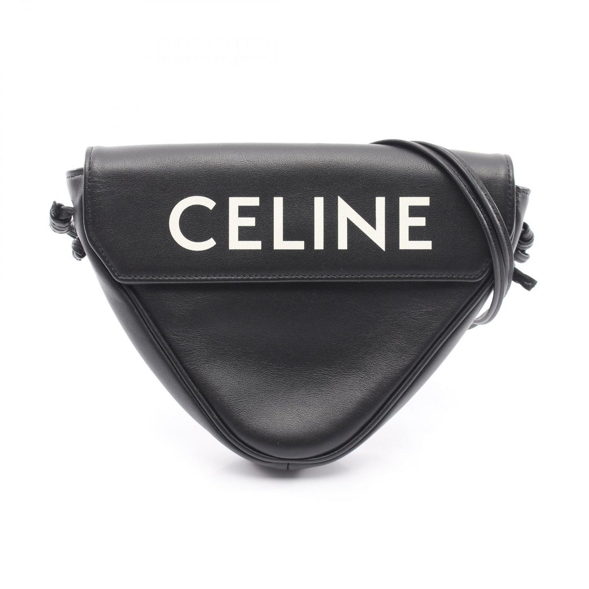 Celine Shoulder Bag Triangle Black Leather Logo