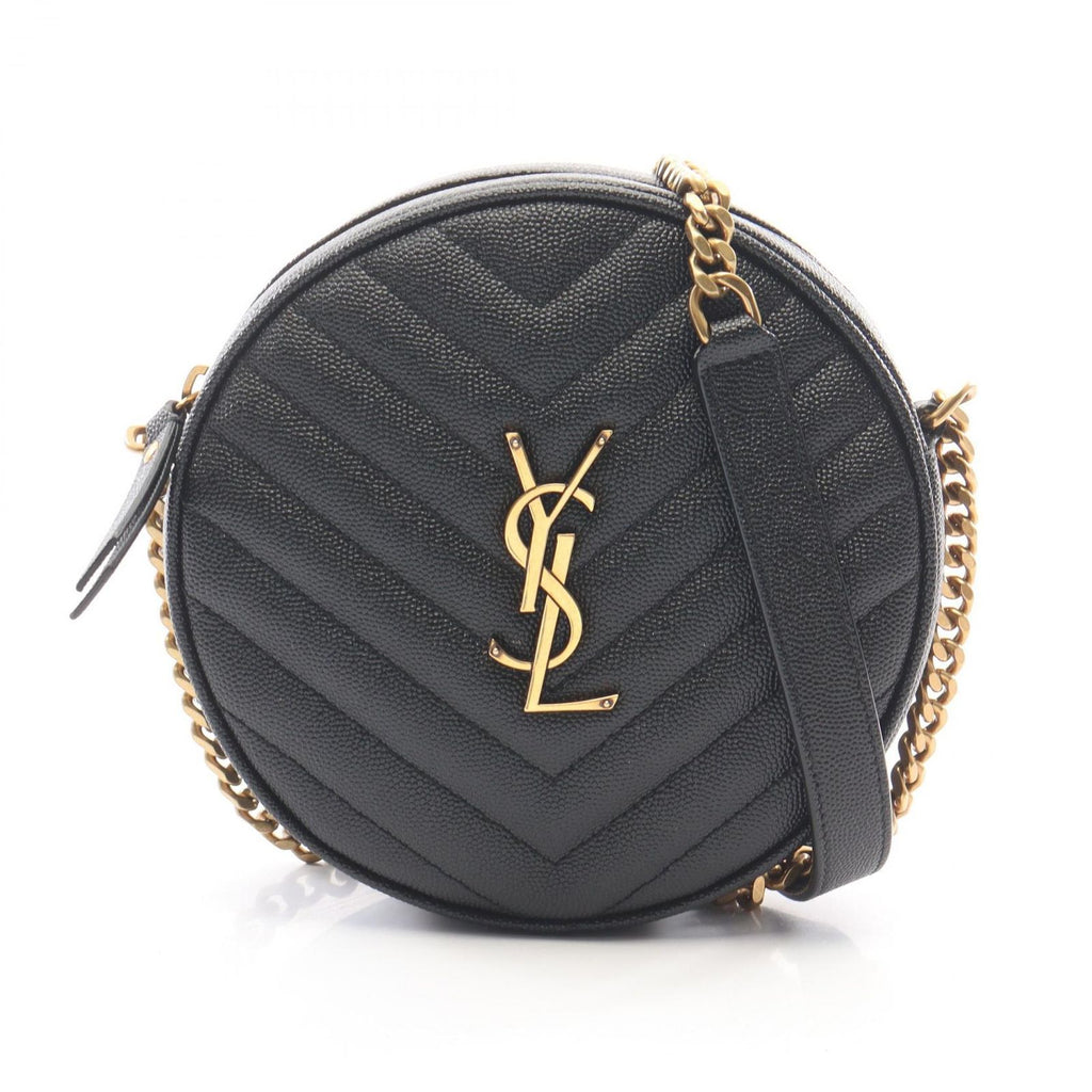 Saint Laurent Shoulder Bag Vinyl Monogram Black Leather Round Chain