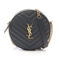 Saint Laurent Shoulder Bag Vinyl Monogram Black Leather Round Chain