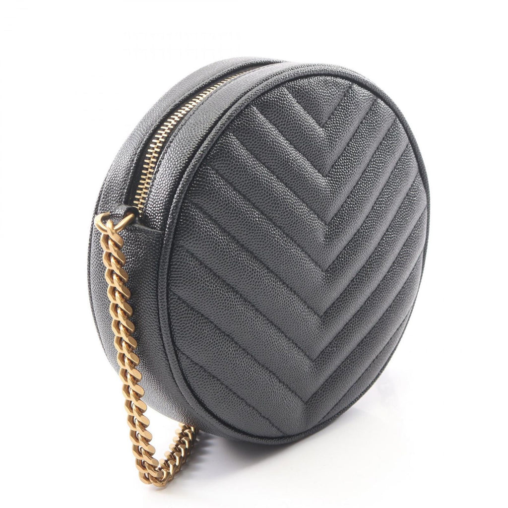 Saint Laurent Shoulder Bag Vinyl Monogram Black Leather Round Chain — view 2