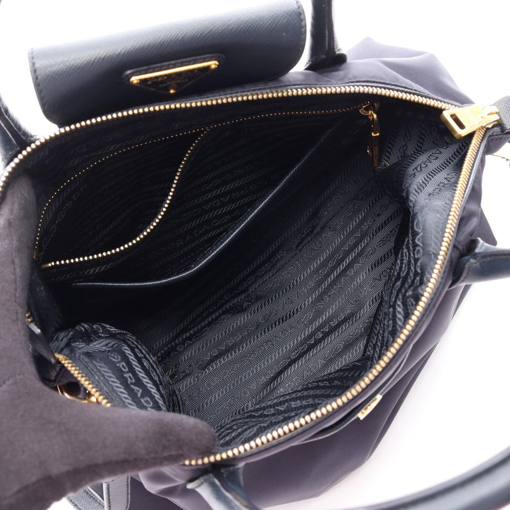 Prada Handbag Tessuto Saffi 2-Way Navy Nylon Saffiano Leather — view 3