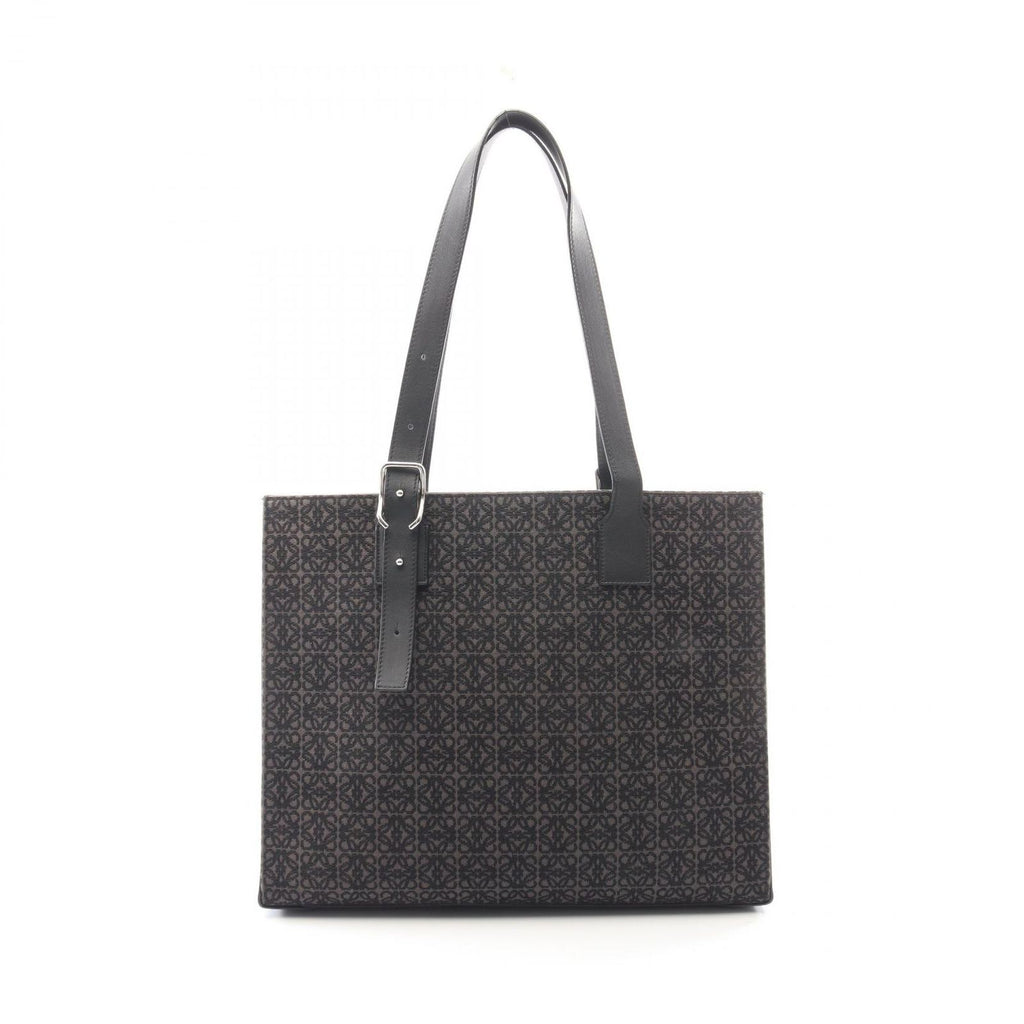 Loewe Tote Buckle Horizontal Anagram Black Canvas Leather