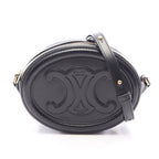 Celine Shoulder Bag Trio Black Leather Oval Purse Cuir