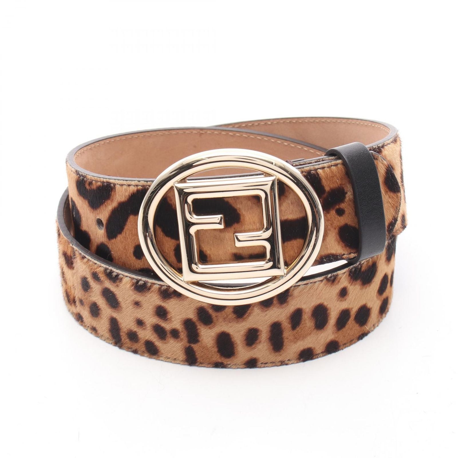 Fendi Belt FF Logo Buckle Leopard Gold Leather