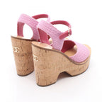 Chanel Sandals CC Logo Wedge Sole Pink Fabric — view 2