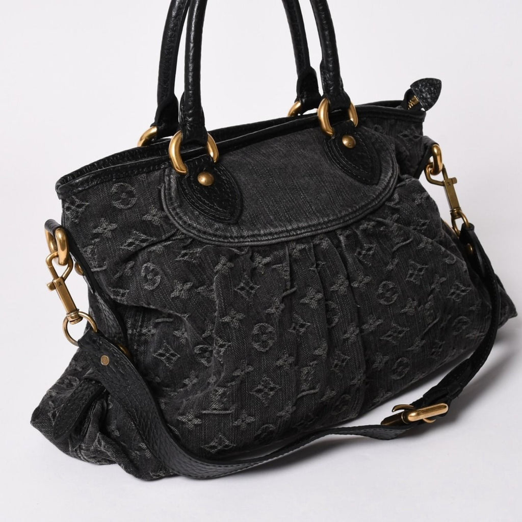 Louis Vuitton Shoulder Bag Slightly Monogram Denim Black Gold — view 3