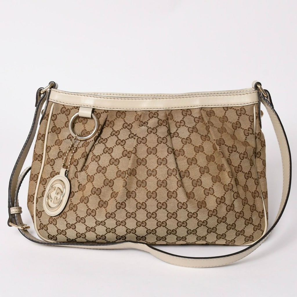 Gucci GG Canvas Sukey Shoulder Bag Brown Gold
