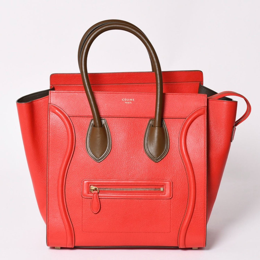 Celine Luggage Mini Handbag Red Brown Antique Gold
