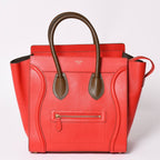 Celine Luggage Mini Handbag Red Brown Antique Gold