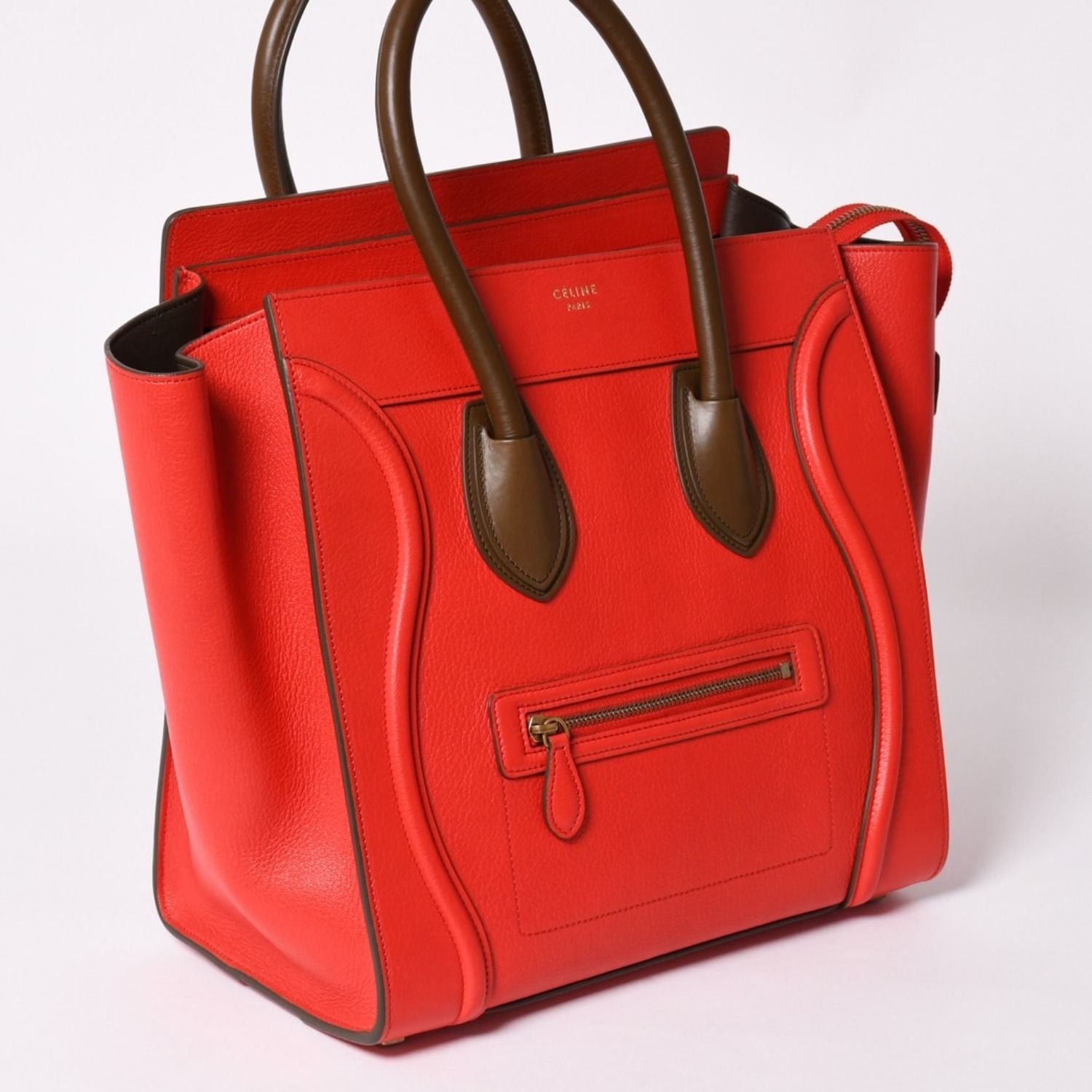 Celine Luggage Mini Handbag Red Brown Antique Gold — view 3