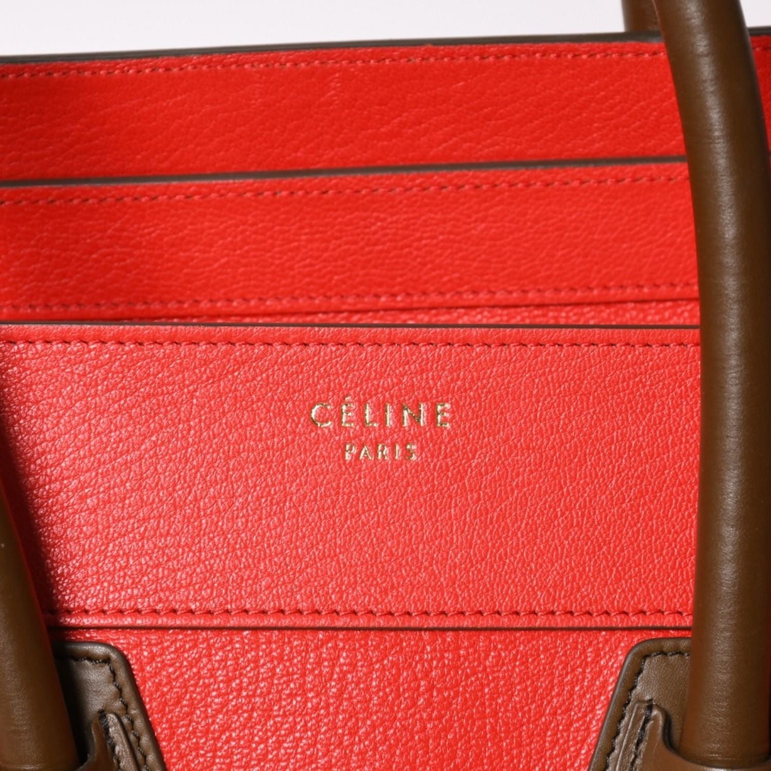 Celine Luggage Mini Handbag Red Brown Antique Gold — view 7
