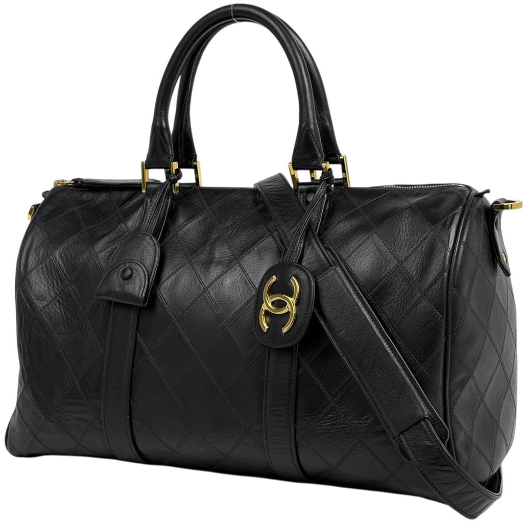 Chanel Bicolor Boston Bag 2-Way Quilted Leather Black