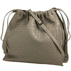 Bottega Veneta Intrecciato Shoulder Bag Drawstring Leather Gray