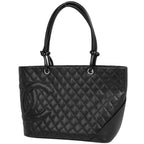 Chanel Cambon Line Large Tote CC Logo Shoulder Bag Leather Black