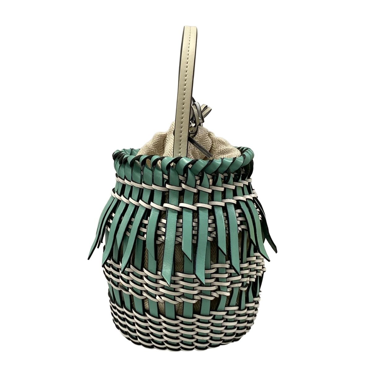 Loewe Fringe Bucket Bag Small Light Green White Basket Leather — view 4