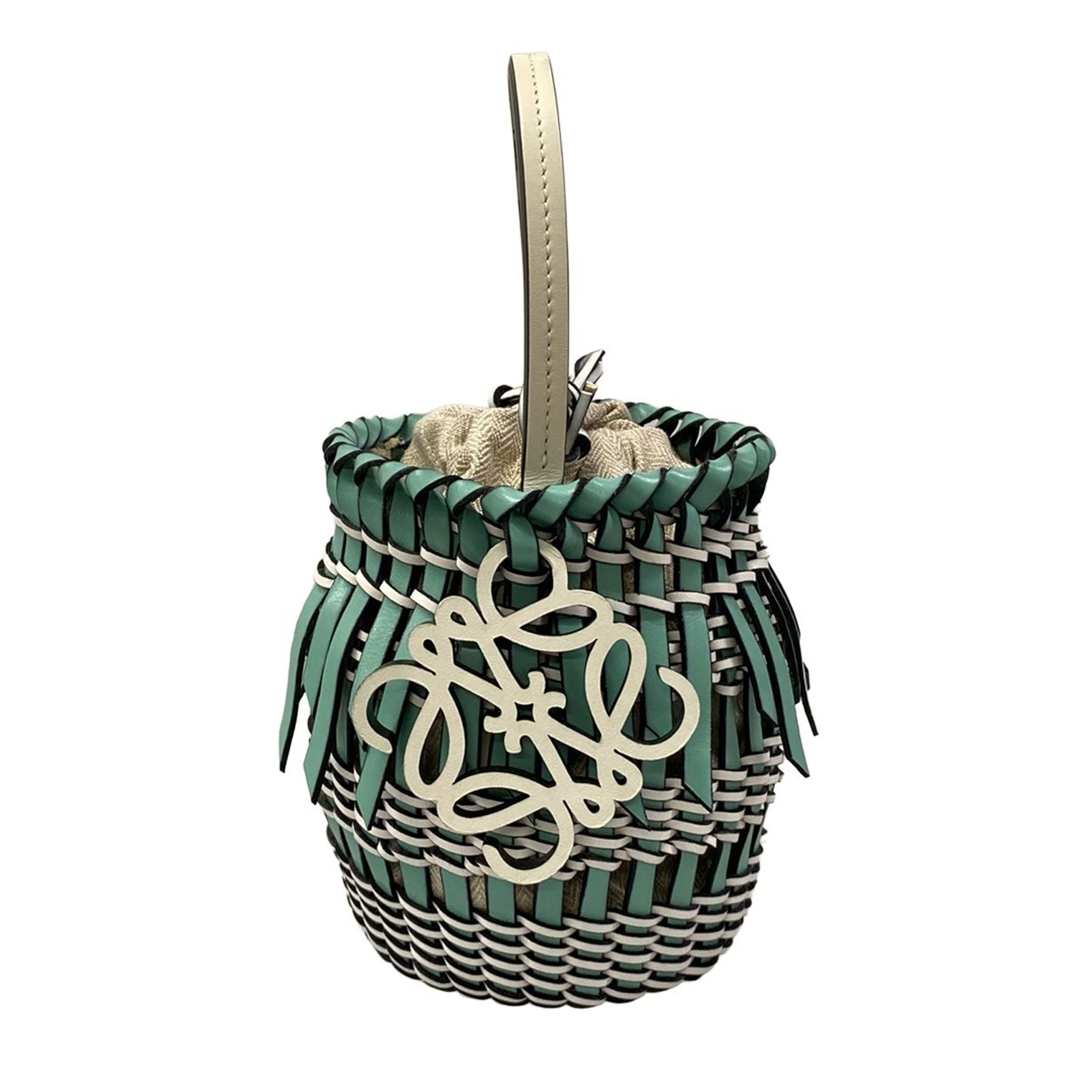Loewe Fringe Bucket Bag Small Light Green White Basket Leather — view 2